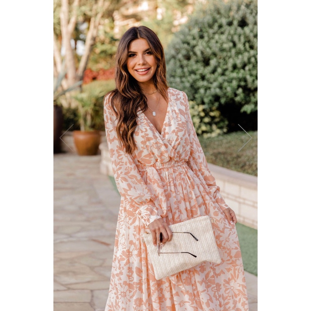 Pink Lily My Dearest Darling Peach Floral Maxi Dress